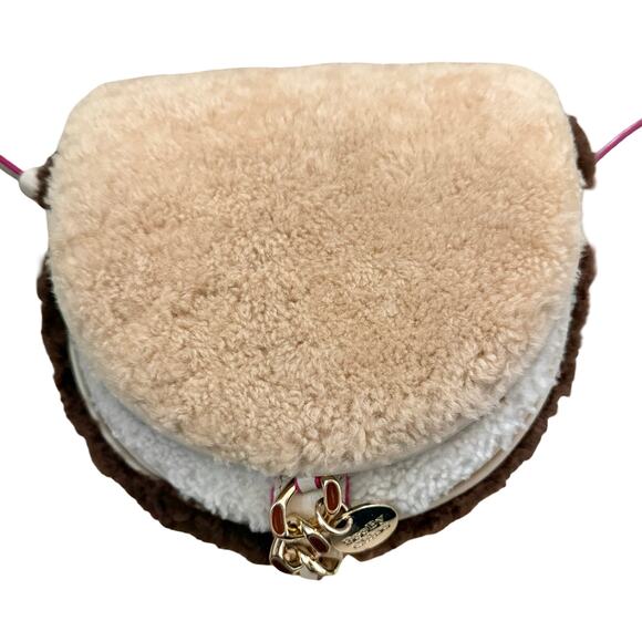 See By Chloe Mara Shearling Sherpa Leather Brown Cement Beige Small Saddle Bag - Picture 14 of 16